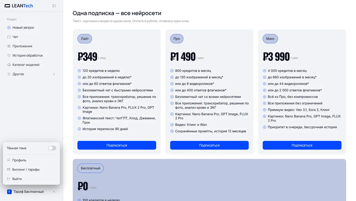 Тарифы и цены AgentGPT в рублях